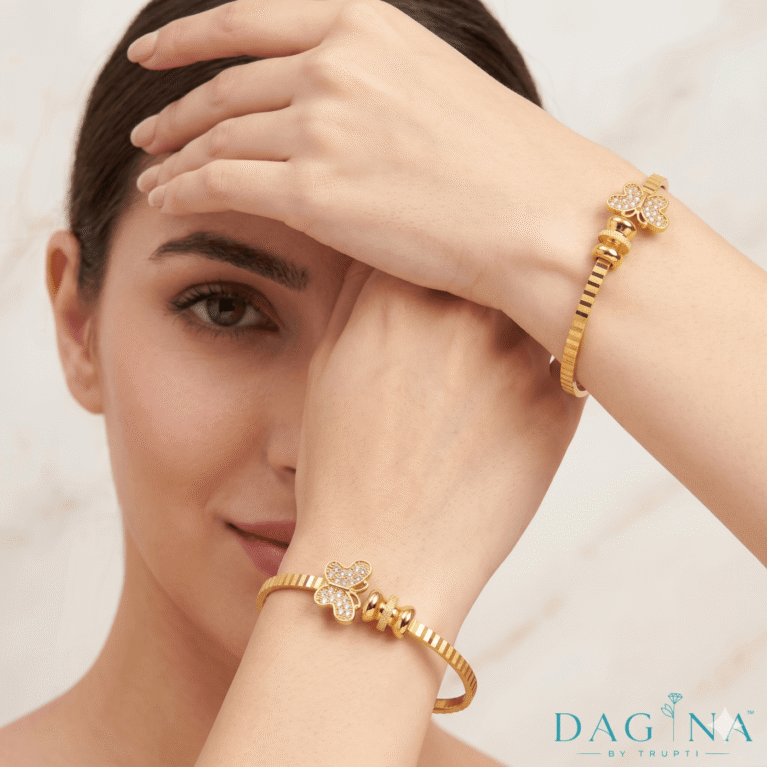 Anti-Tarnish Gold Plated Butterfly Design Bangles with AD Stones