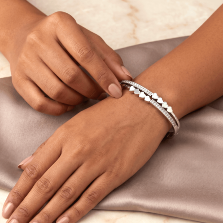 Sterling Silver Heart Design Bangle Bracelet