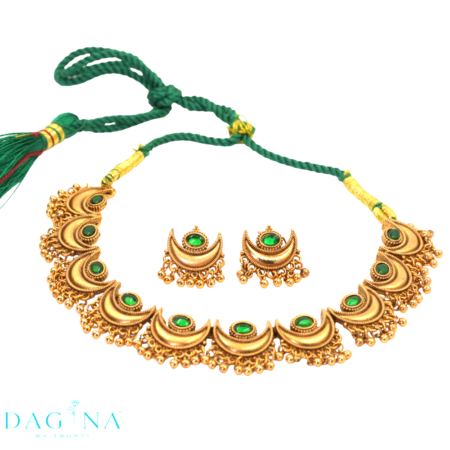 Maharashtrian Bridal Green Chandra Har Necklace