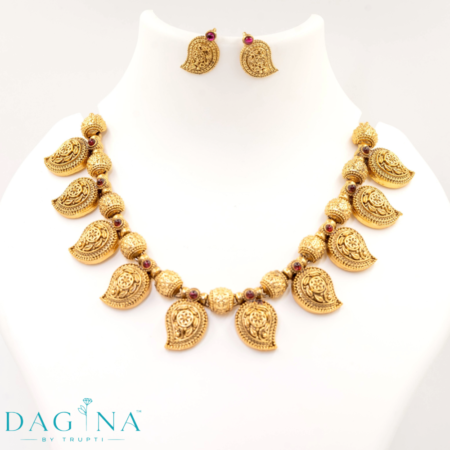 Maharashtrian Traditional Antique Mango Necklace Red