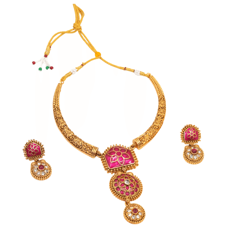 Minakari Pink Rajawadi Necklace