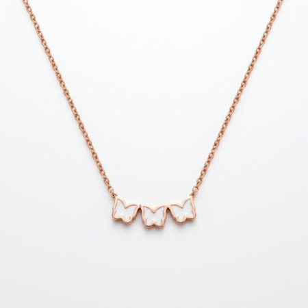 Anti-Tarnish Rose Gold Plated Three Butterfly  Chain Pendant Necklace