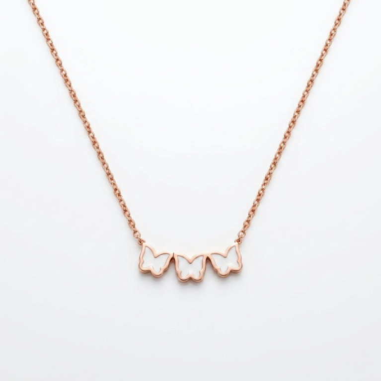Anti-Tarnish Rose Gold Plated Three Butterfly  Chain Pendant Necklace