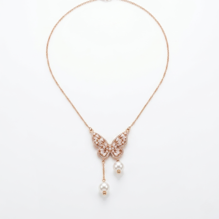 Premium Anti-Tarnish Rose Gold Plated AD Butterfly ChainPendant Necklace