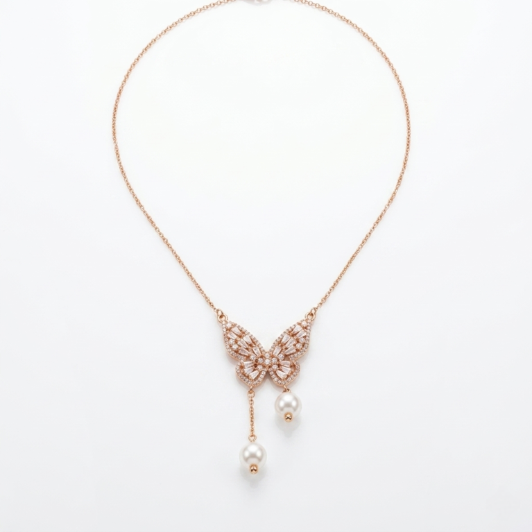 Premium Anti-Tarnish Rose Gold Plated AD Butterfly ChainPendant Necklace