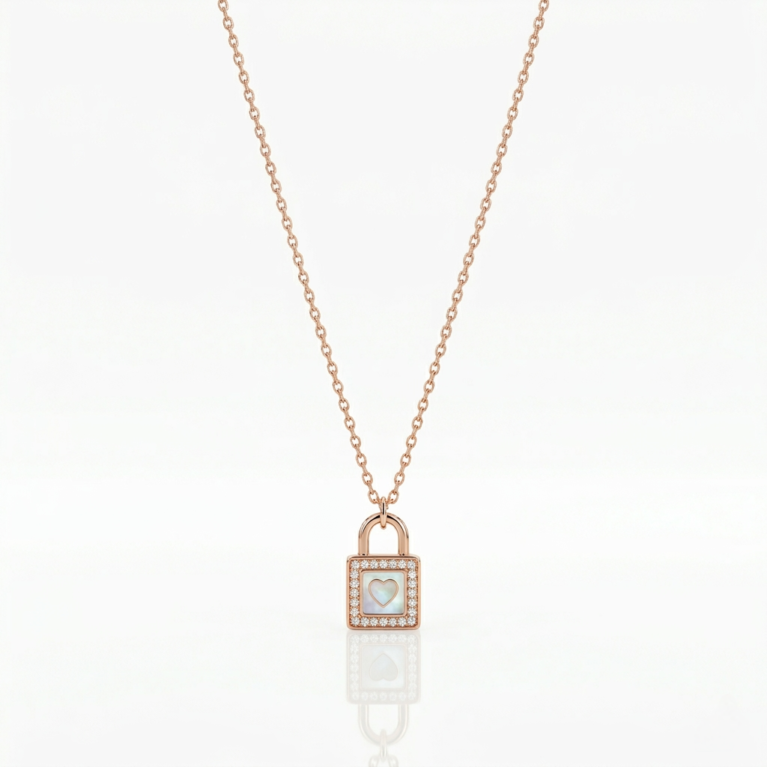 Anti-Tarnish Rose Gold Plated Lock Pendant Necklace