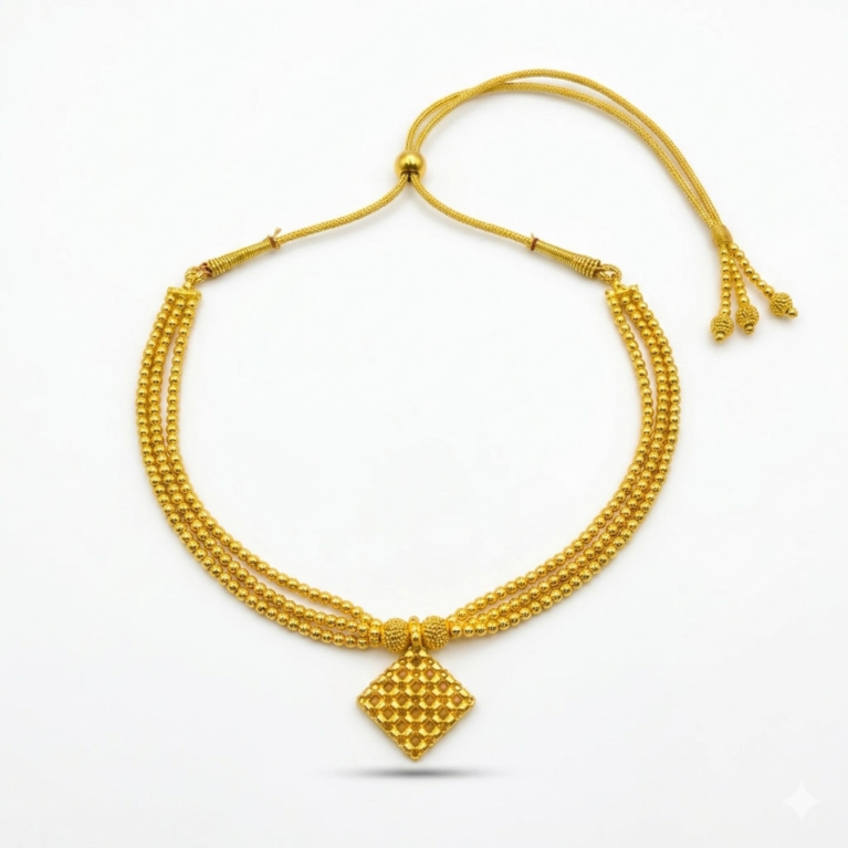 Kolhapuri Thushi Choker Necklace with Square Pendant