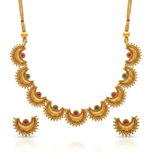 Antique Gold Plated Maharashtrian Chandra Har Choker Necklace Set with Earrings