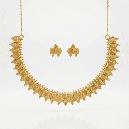 Traditional Gold Plated Maharashtrian Laxmi Coin Necklace Set with Earrings (Putli Haar)