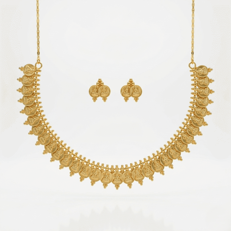 Traditional Gold Plated Maharashtrian Laxmi Coin Necklace Set with Earrings (Putli Haar)