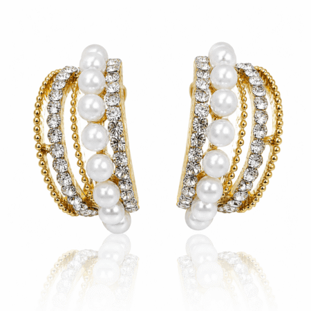 Luxury Pearl & AD Stone Anti Tarnish Hoop Earrings