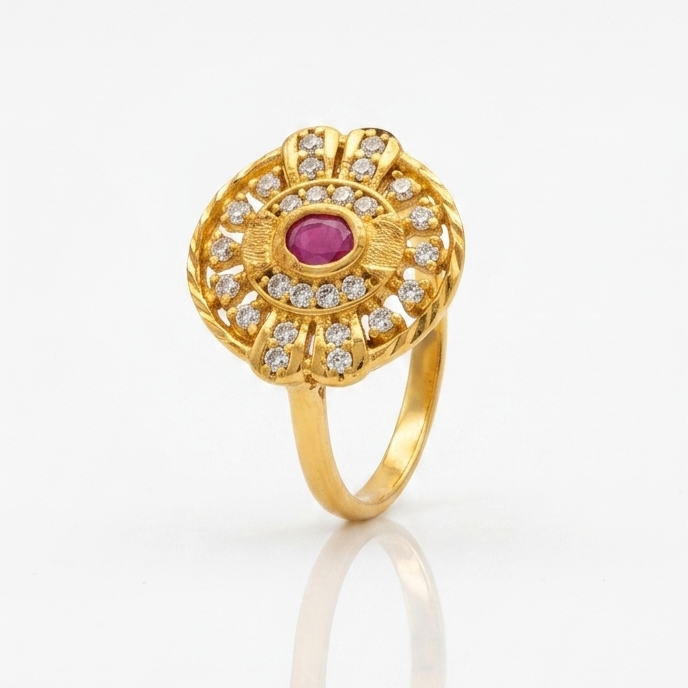 Traditional Maharashtrian Ruby Forming Gold Ring