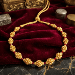 Kolhapuri Thushi Necklace in Gold Finish with Red Beads