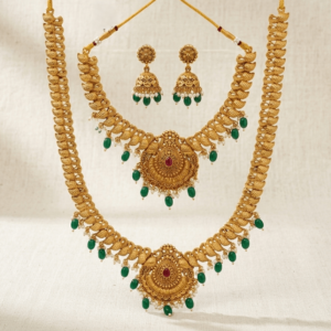 Traditional South Indian Gold Plated 2-Piece Bridal Necklace Combo Set