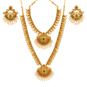 Traditional South Indian Gold Plated 2-Piece Bridal Necklace Combo Set