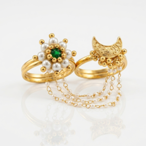 Traditional Maharashtrian Chandra Moti Two Finger Chain Ring