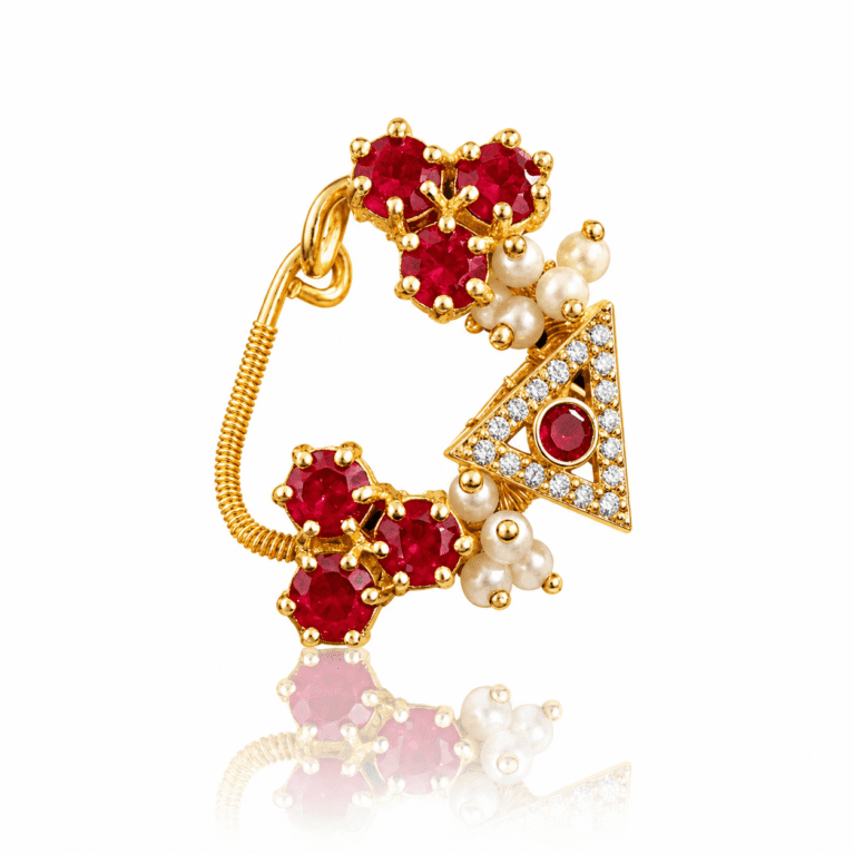 Premium Maharashtrian Gold Plated Ruby & AD Stone Nath