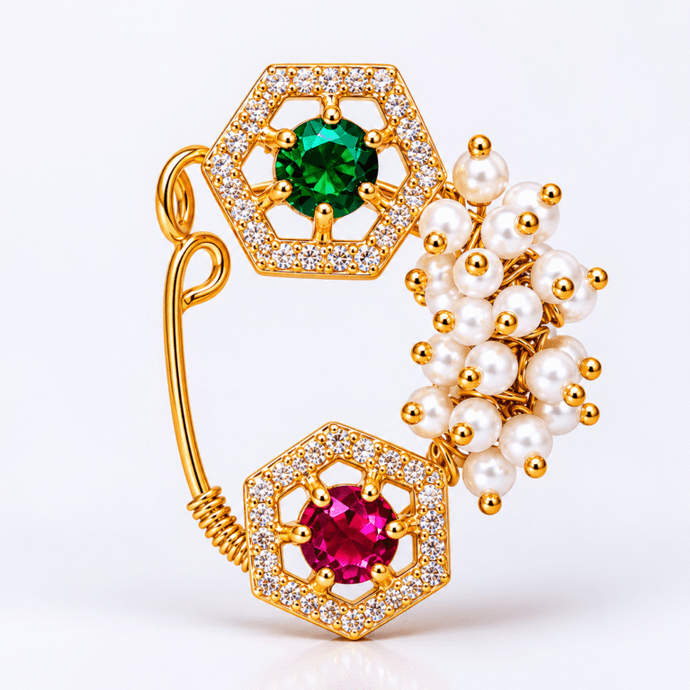 Premium Maharashtrian Gold Plated AD Stone Nath