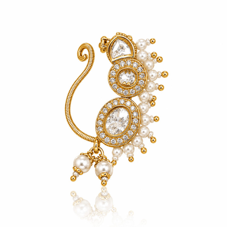 Premium Maharashtrian Gold Plated AD Stone Nath