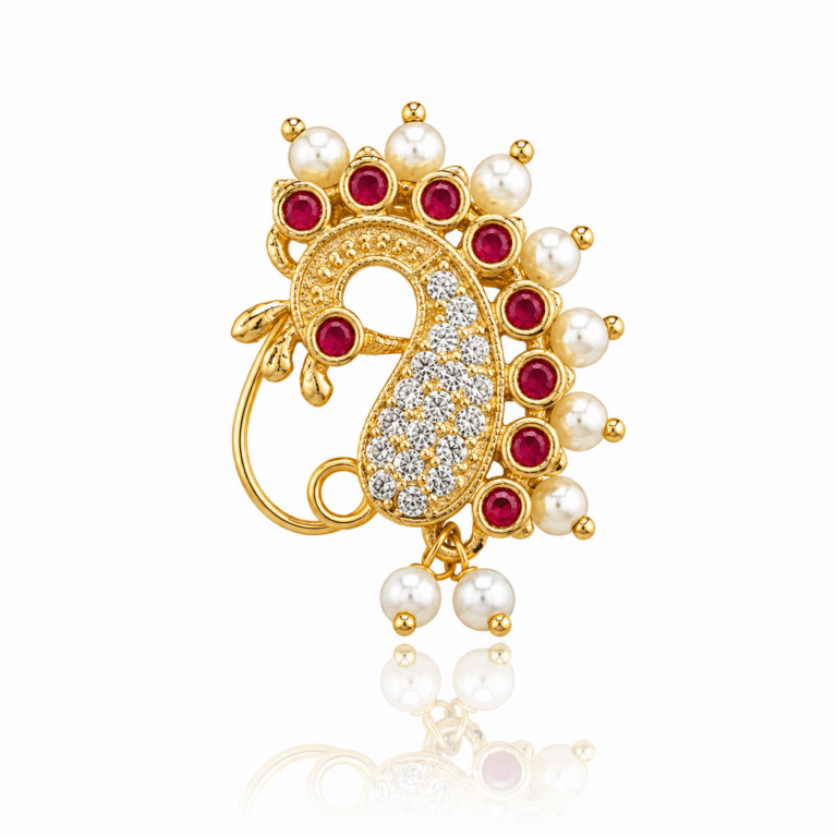 Premium Maharashtrian Gold Plated Peacock Motif Nath
