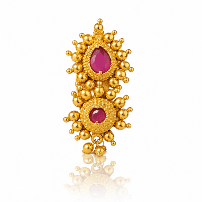 Premium Maharashtrian Gold Plated Ruby Stone Nath