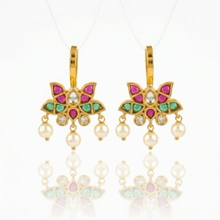 Maharashtrian Lotus Kundan Bugadi Earrings