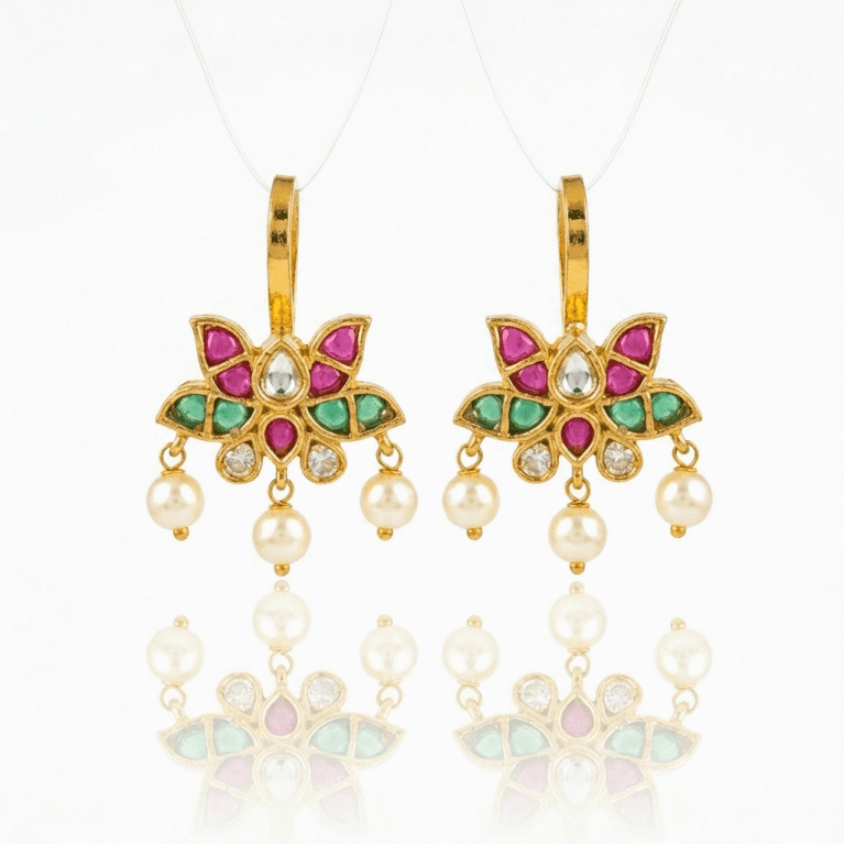 Maharashtrian Lotus Kundan Bugadi Earrings
