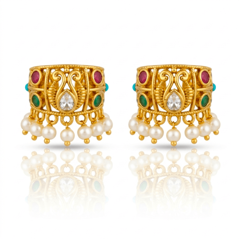 South Indian Antique Gold Plated Bugadi Earrings